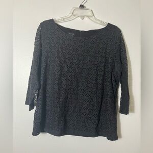 Talbots Blouse‎ Sz XL Black Lace 3/4 Sleeves Office Feminine Elegant ￼